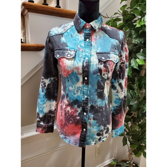 Monkey Ride Jeans Women's Multicolor Cotton Long Sleeve Collared Casual Jacket M - Picture 12 of 12